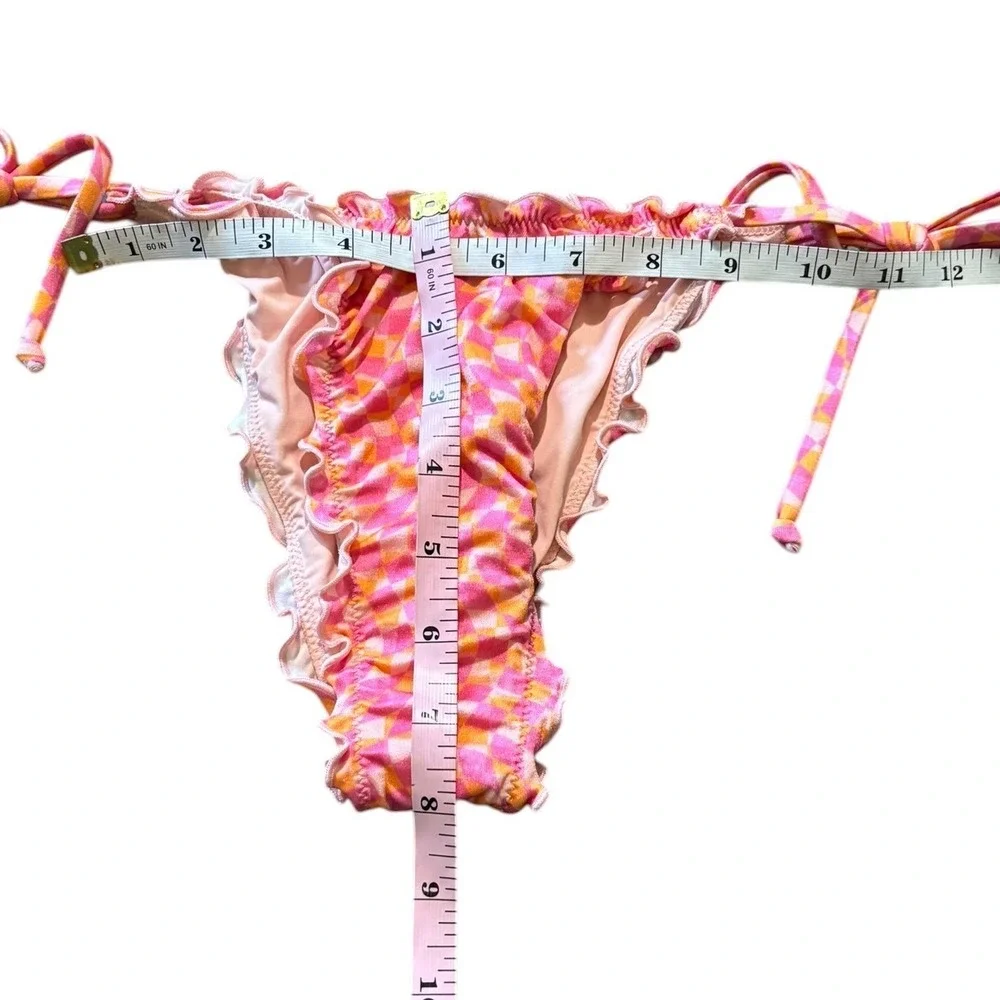 L*Space Roger Bottom Bitsy Bikini‎ Pink Orange Checkered Ruffle Side Tie Small